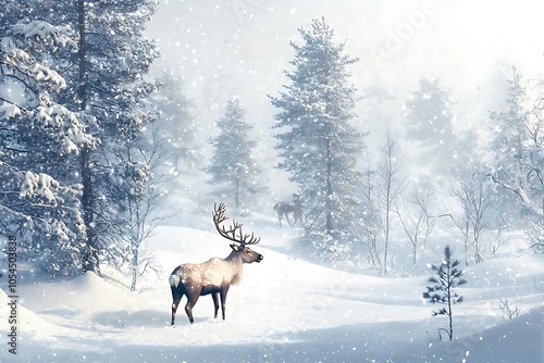 A winter scene features reindeer and snowy trees, providing ample space for text.