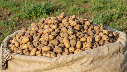 Wallpaper Mural Freshly harvested potatoes on burlap sack in farm field Torontodigital.ca