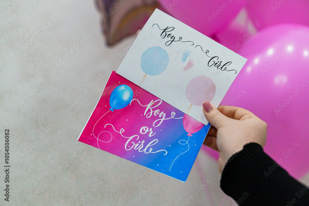 Gender Reveal Celebration Cards with Balloons and Footprints Gender Reveal Celebration Cards with Balloons and Footprints