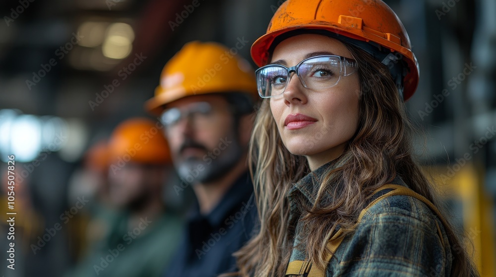 Diverse team of engineers collaborating on a project in a modern industrial facility Diverse team of engineers collaborating on a project in a modern industrial facility