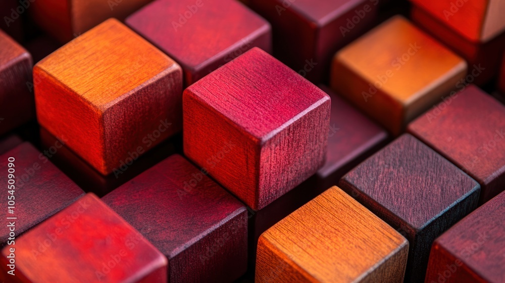A close-up view of colorful wooden blocks arranged in a textured pattern. A close-up view of colorful wooden blocks arranged in a textured pattern.