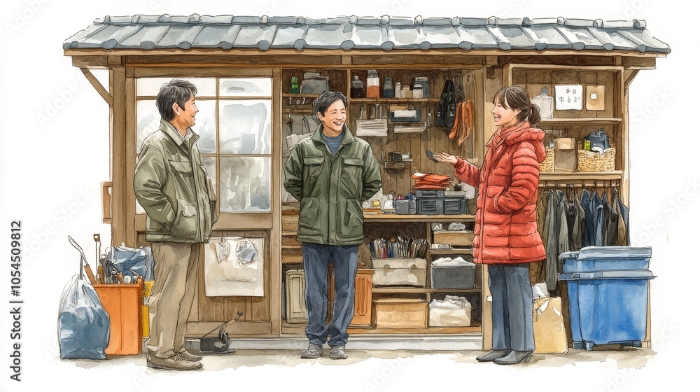 Fototapeta premium Watercolor Illustration of Employees in Workshop Setting