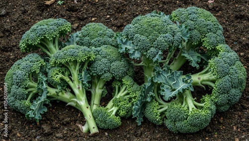 Wallpaper Mural Fresh broccoli heads on soil green stems earth dusted florets Torontodigital.ca