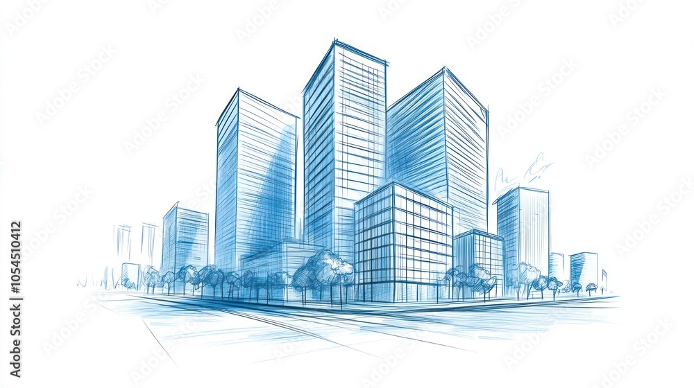 A sketch of modern skyscrapers in a cityscape, emphasizing architecture and urban design. A sketch of modern skyscrapers in a cityscape, emphasizing architecture and urban design.