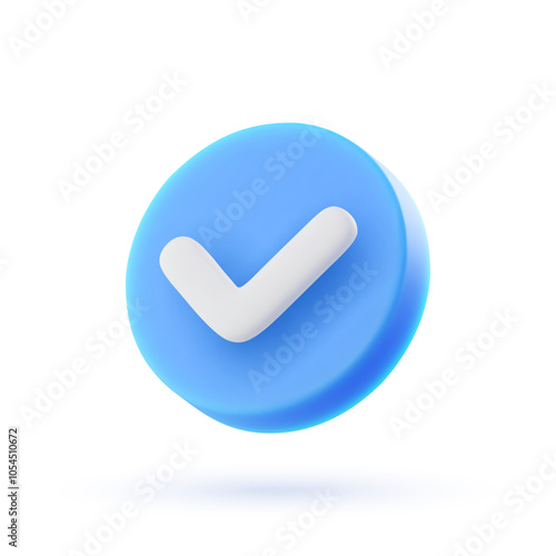 3d vector blue check mark icon in cartoon minimal style.