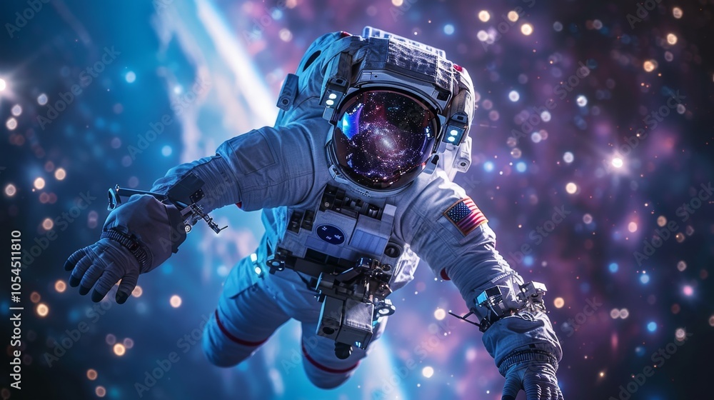 Astronaut Floating in Space with Galaxy Reflected in Helmet Astronaut Floating in Space with Galaxy Reflected in Helmet