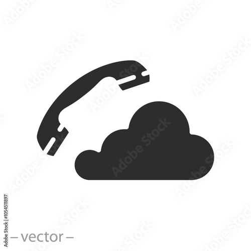 call center, phone with cloud icon, voip telephony concept, pbx or ip technology, network server, flat vector illustration