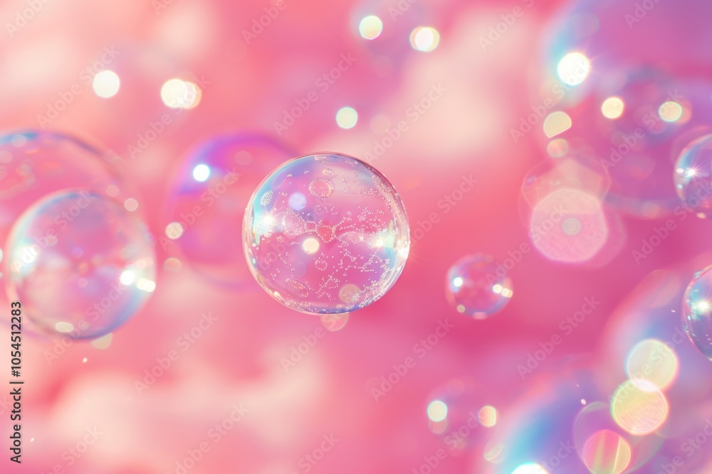 Pink soap bubbles floating in the air. Natural freshness summer holiday background. Neural network ai generated art Pink soap bubbles floating in the air. Natural freshness summer holiday background. Neural network ai generated art