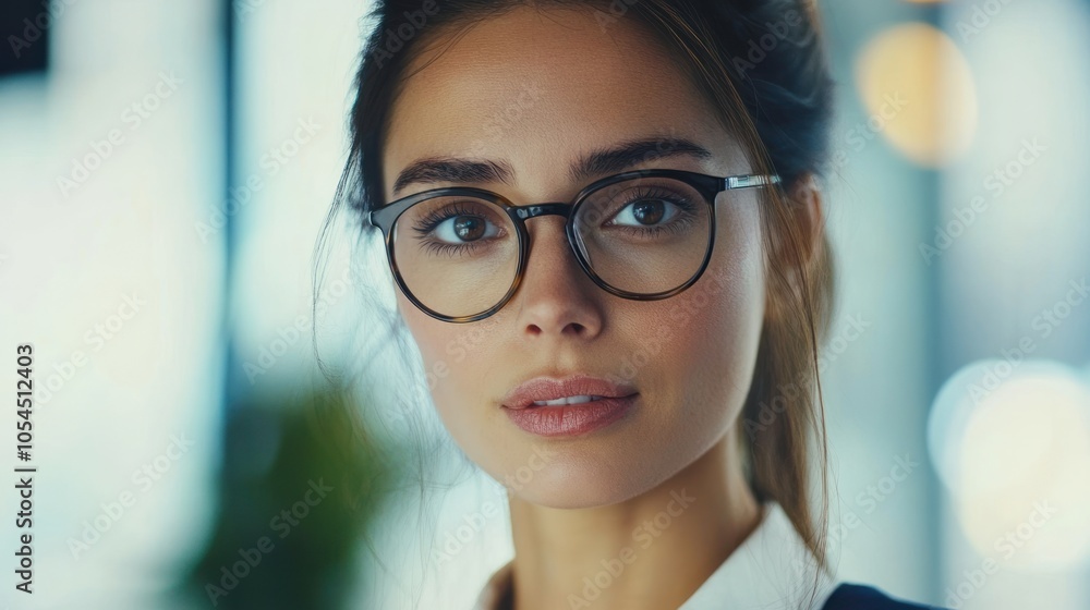 A close-up portrait of a woman with glasses, conveying professionalism and confidence. A close-up portrait of a woman with glasses, conveying professionalism and confidence.