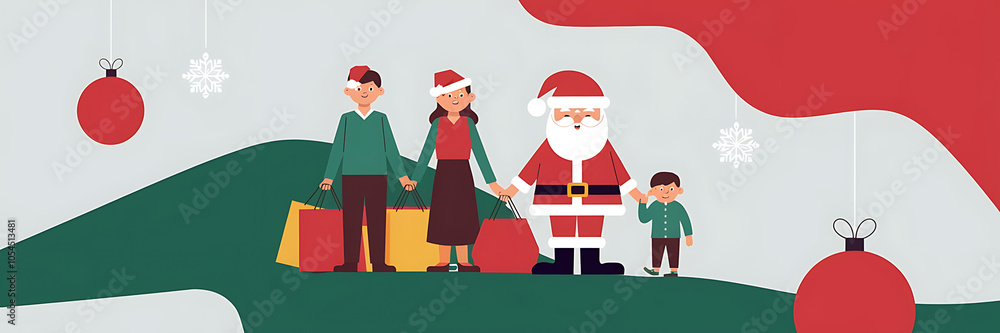 Happy family with Santa Claus shopping for Christmas gifts Happy family with Santa Claus shopping for Christmas gifts