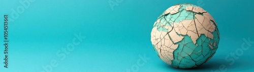 A cracked globe with trading routes broken, symbolizing a disrupted global economy, broken trade links, international conflict