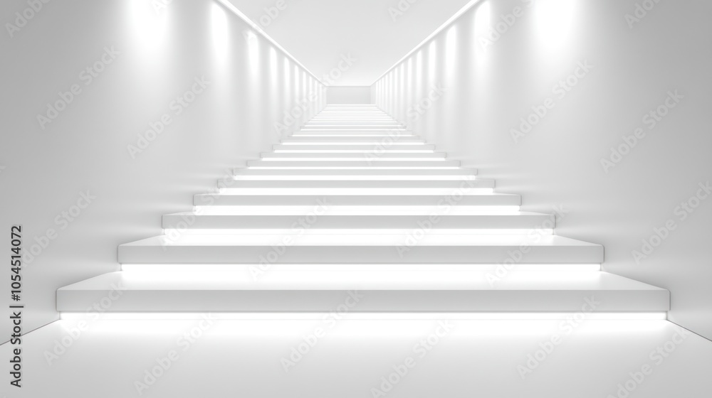 White Staircase Leading Upwards in a Modern Building. White Staircase Leading Upwards in a Modern Building.