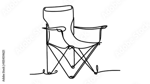 One continuous line illustration of a folding camping chair, isolated on white background.