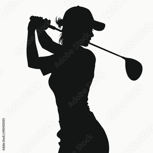 a female golfer vector Silhouette, black color silhouette, isolated white background (2)