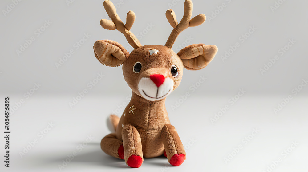 holiday decorations, a minimalistic plush christmas reindeer on a white backdrop holiday decorations, a minimalistic plush christmas reindeer on a white backdrop