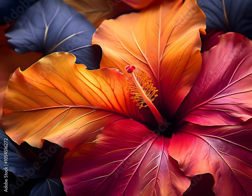 Abstract texture with an autumn hibiscus flower and its beautiful petals, closeup, minimalist. Version 3 photo