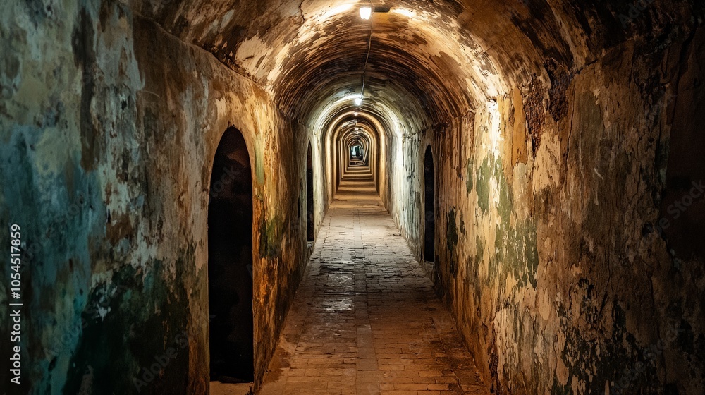 Historical site of the Cu Chi Tunnels in Vietnam, with narrow passageways and hidden entrances, offering a glimpse into the past Historical site of the Cu Chi Tunnels in Vietnam, with narrow passageways and hidden entrances, offering a glimpse into the past