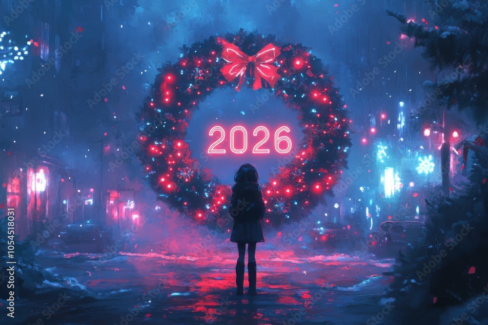 Someone standing in front of a christmas wreath with the year 2026 written on it Someone standing in front of a christmas wreath with the year 2026 written on it