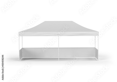 White canopy tent with peaked roof and partial sidewalls for outdoor events photo