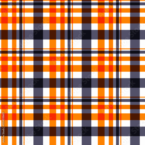 Orange Navy White, Autumn, Plaid Shirting, Vector Seamless Repeating Pattern Tile Design