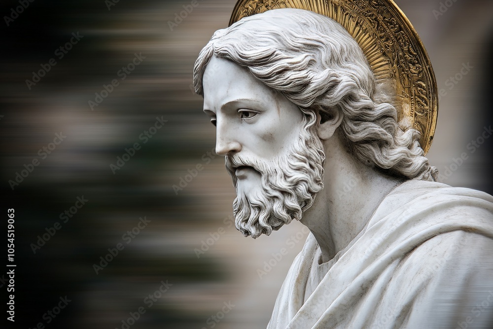 Profile of marble statue with an intense expression blending classical beauty with a sense of stoic reverence and timelessness Profile of marble statue with an intense expression blending classical beauty with a sense of stoic reverence and timelessness