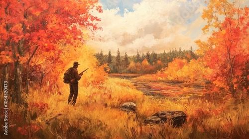 Hunter in Autumn Forest