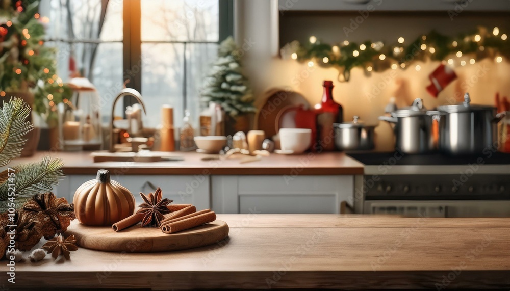 Christmas Kitchen Setting with Table and Ingredients Christmas Kitchen Setting with Table and Ingredients