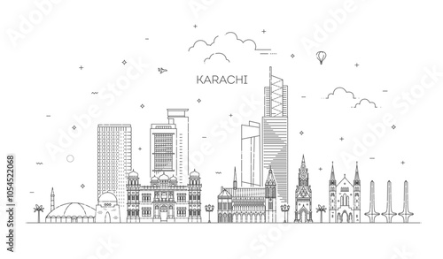 Karachi skyline cityscape illustration. Outline Karachi Skyline