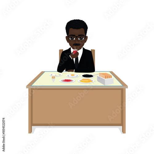 African male teacher eating breakfast