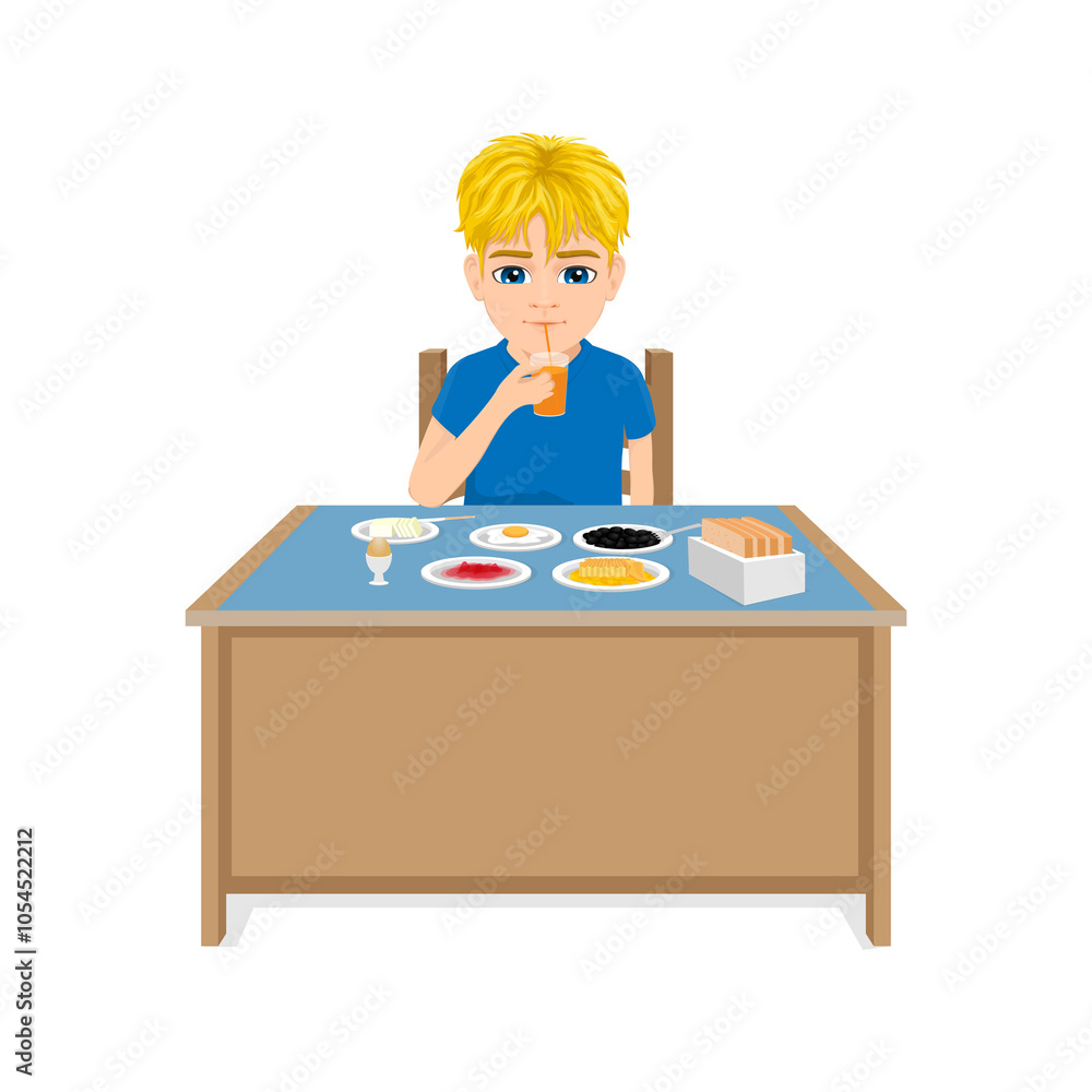 Blonde-haired male student having breakfast Blonde-haired male student having breakfast