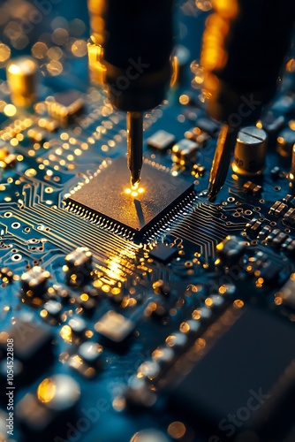 Development process of an electronic device in a semiconductor lab.