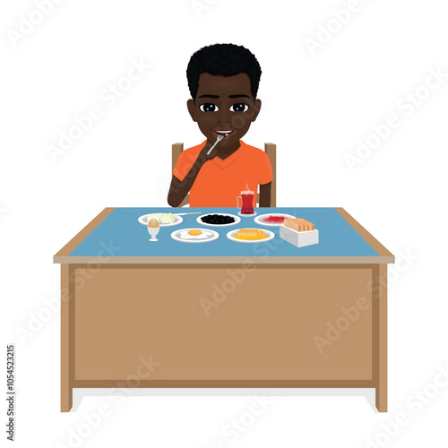 African American male student having breakfast