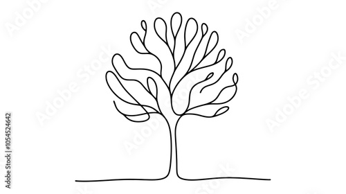 One continuous line illustration of a tree, isolated on white background.