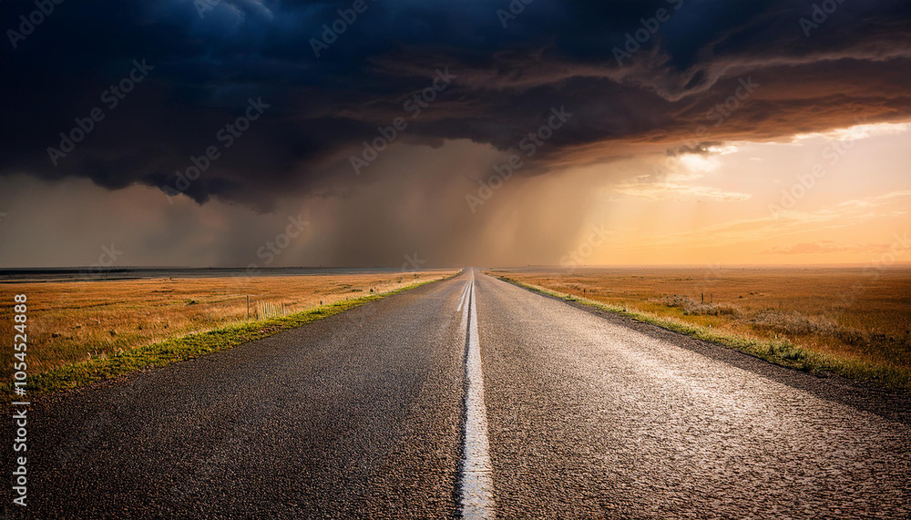 Naklejka premium Lone road headed toward a storm