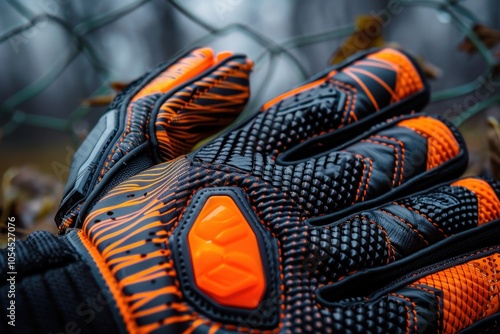 Black and orange latex gloves for soccer goalkeepers