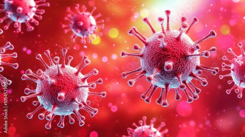 Close-up view of virus particles on a colorful background, illustrating microscopic life.