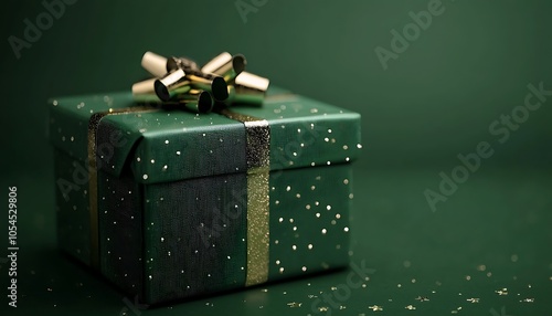 Festively wrapped green gift box