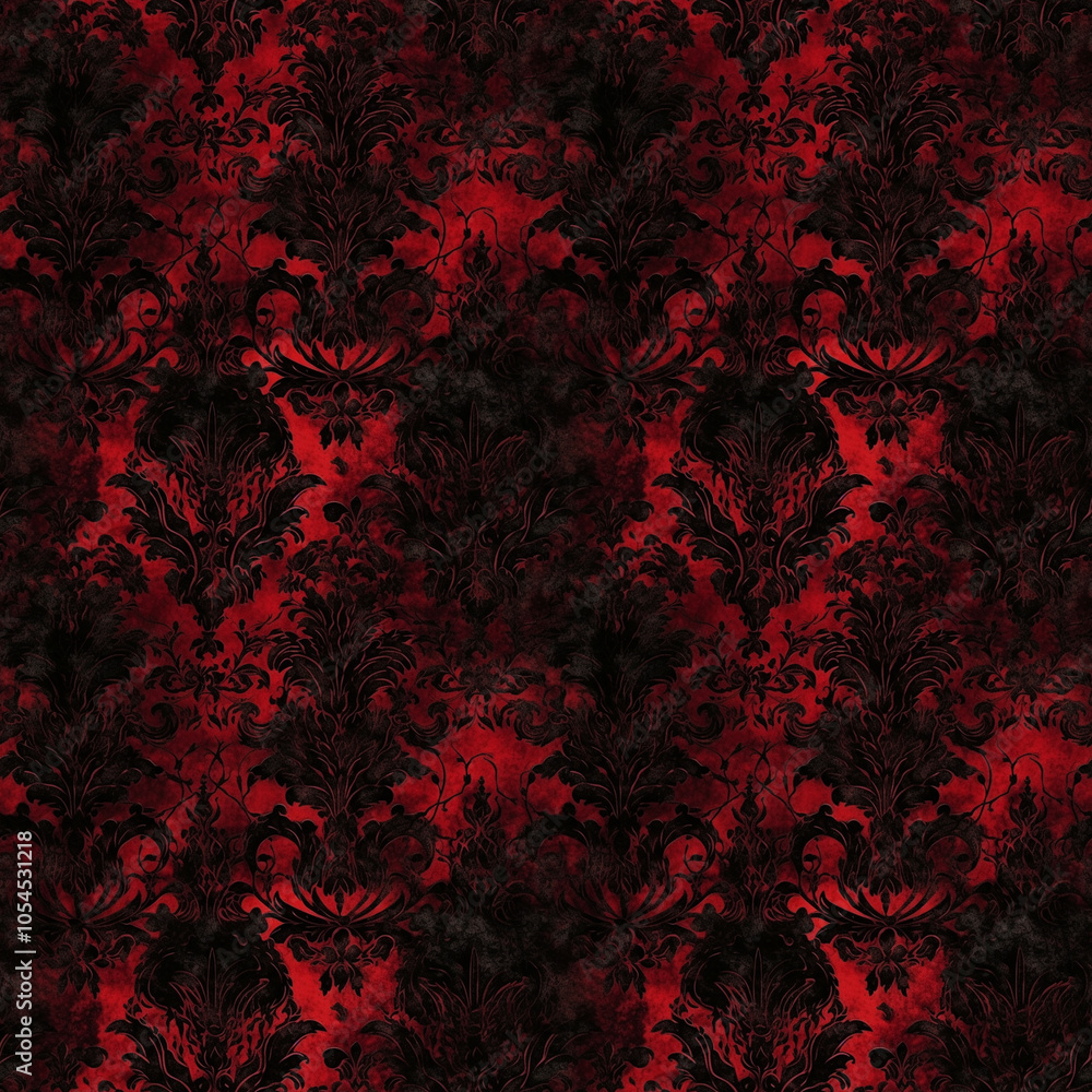 Seamless Gothic Vampire Damask Velvet Pattern with Distressed Halloween Texture Seamless Gothic Vampire Damask Velvet Pattern with Distressed Halloween Texture