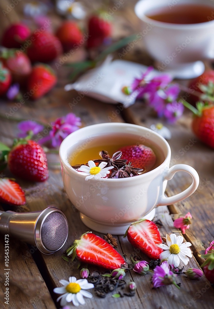 strawberry tea with honey and herbs.Herbal tea with honey. strawberry tea with honey and herbs.Herbal tea with honey.