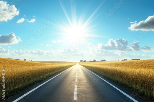 Sunny Road Through a Field of Gold