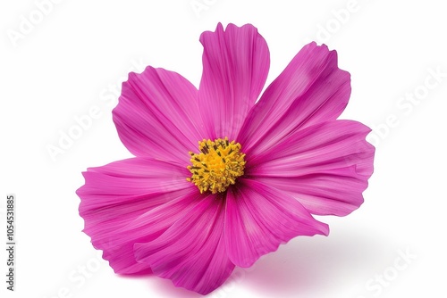 Close up photo of magenta cosmos flower on white background Deep DOF