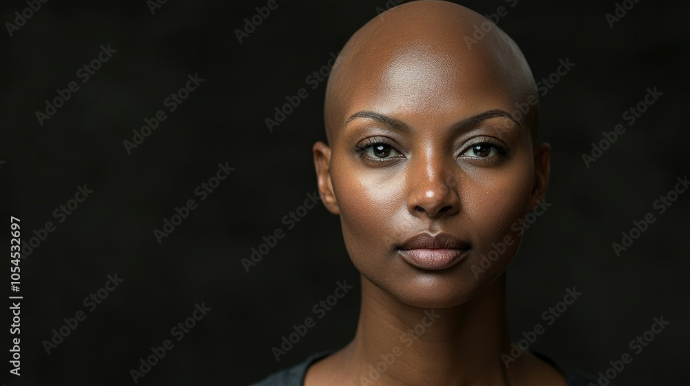 Portrait of a dark-skinned woman suffering from cancer after severe hair loss due to chemotherapy treatment Portrait of a dark-skinned woman suffering from cancer after severe hair loss due to chemotherapy treatment