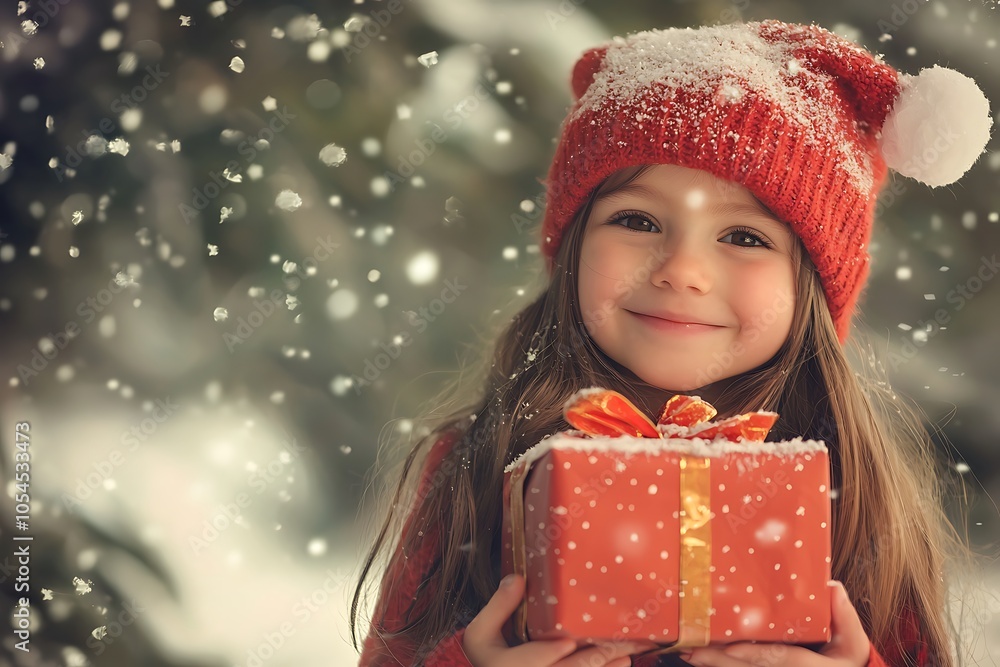 Happy child girl with Christmas present. Happy child girl with Christmas present.