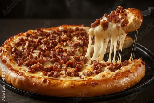 delicious pizza with cheese and meat