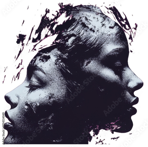 Abstract portrait of two female faces merging together