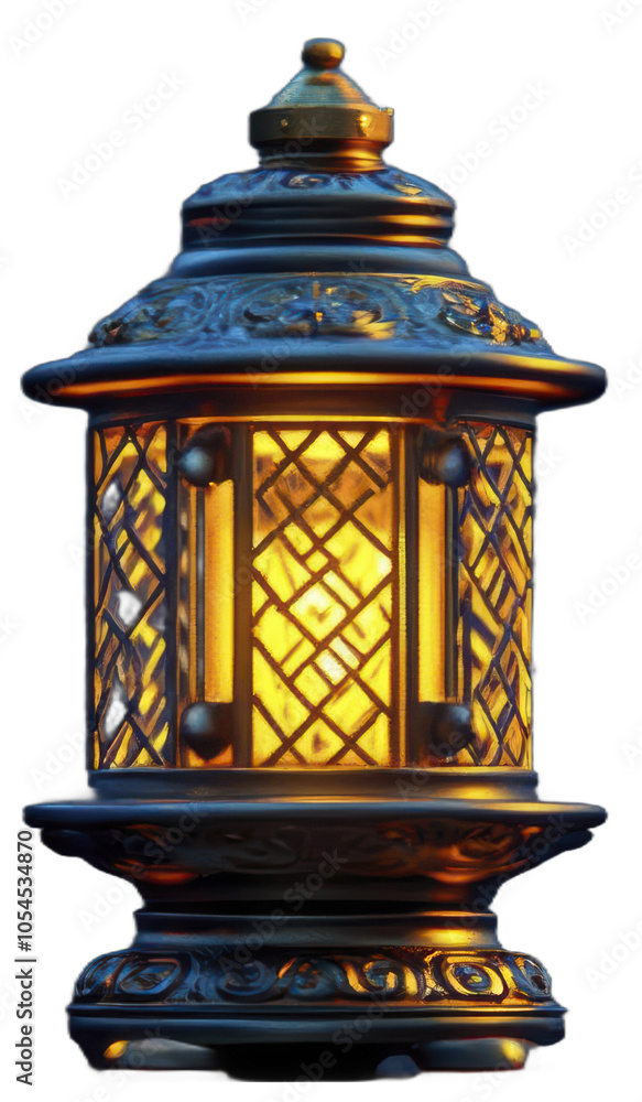 A glowing lantern with intricate details casts a warm light A glowing lantern with intricate details casts a warm light