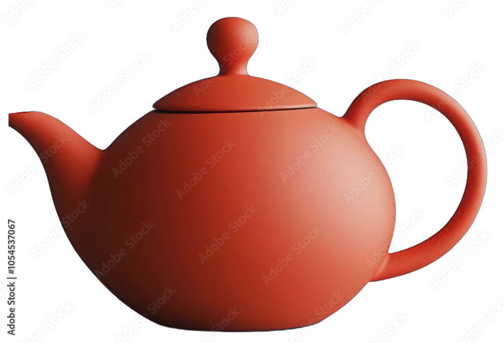 A classic red teapot with a round body and a small knob on the lid A classic red teapot with a round body and a small knob on the lid