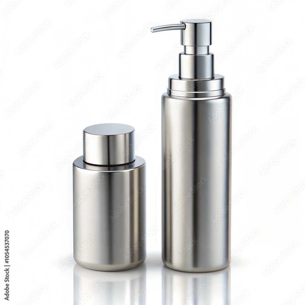 Obraz premium Modern metallic cosmetic containers on white background