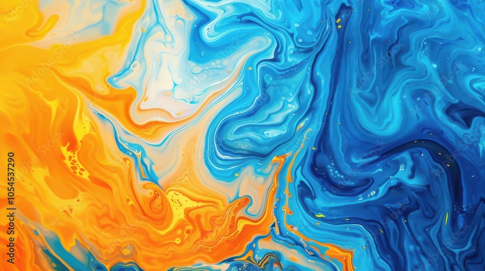 Yellow and blue liquid paint form bold streaks, creating a visually dynamic blue-yellow background. Yellow and blue liquid paint form bold streaks, creating a visually dynamic blue-yellow background.