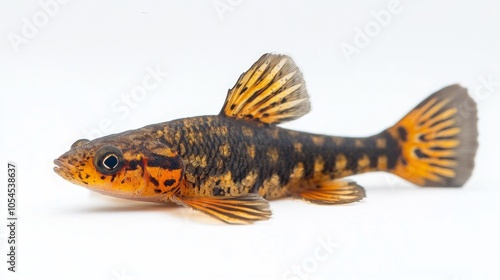 Hillstream Loach Sewellia lineolata displays its striking patterns and vibrant colors against a plain background highlighting its natural beauty and unique fin structure. photo